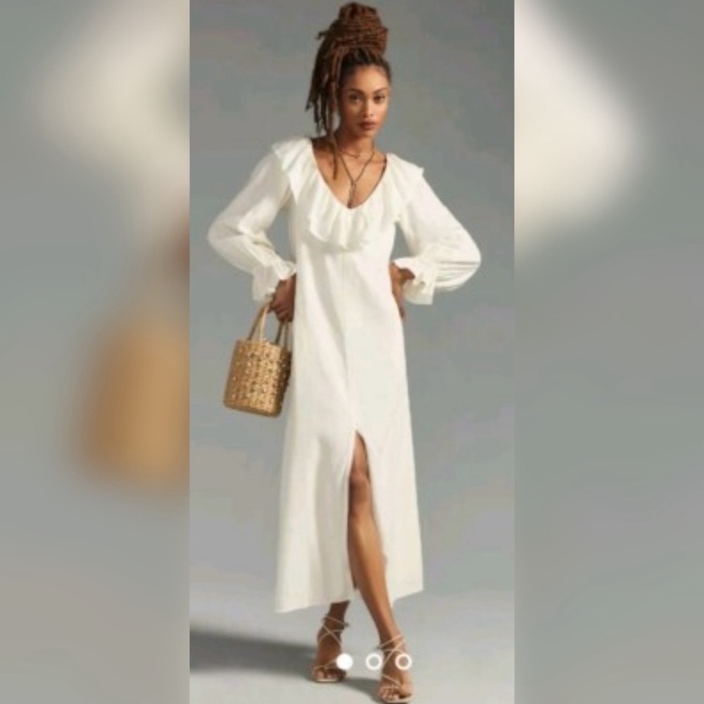 Anthropologie Porridge Ivory Ruffle Long Sleeve Dress